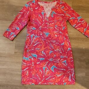 Lilly Pulitzer Pink and Orange Floral Long Sleeve Dress Size Medium